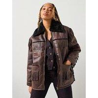 Wrangler Fringe Wrange Jacket Brown Leather - Black