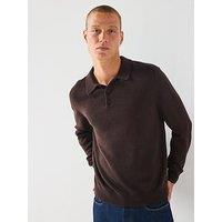 Armani Exchange Long Sleeve Knitted Polo Shirt - Brown