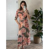 Style Cheat Chiffon Daphne Dress - Green/ Pink