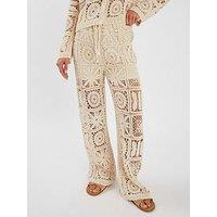 Accessorize High Waist Crochet Trousers - Beige