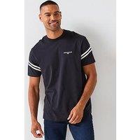 Armani Exchange Striped Sleeve Logo T-Shirt - Navy