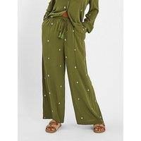 Accessorize Embroidered Crinkle Trousers - Khaki