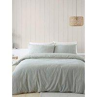 Catherine Lansfield Brushed 100% Cotton Stripe Green Duvet Set