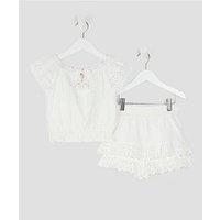 River Island Mini Girls Broderie Tassel Top Set - White