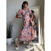 Style Cheat Puff Sleeve Midi Dress - Multi