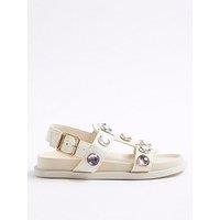 River Island Older Girls Gem Sandals - Cream