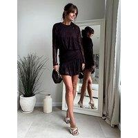 Style Cheat Lace Boho Ruched Mini Dress - Brown