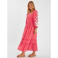 Accessorize Pineapple Applique Smocked Maxi Dress - Coral