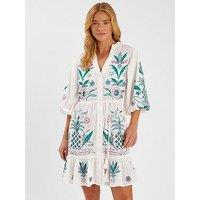 Accessorize Pineapple Embroidered Mini Dress - White
