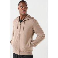 Emporio Armani Bodywear Basic Terry Tape Zip Through Hooded Lounge Top - Light Brown