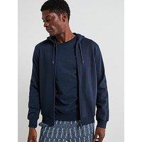 Emporio Armani Bodywear Basic Terry Tape Zip Through Hooded Lounge Top - Navy
