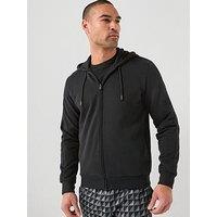 Emporio Armani Bodywear Basic Terry Tape Zip Through Hooded Lounge Top - Black