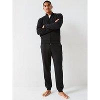 Emporio Armani Bodywear Basic Terry Tape Zip Through Lounge Set - Black