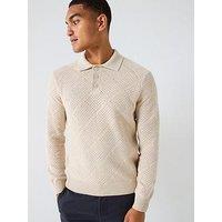 Only & Sons Map Long Sleeve Chevron Knitted Polo - Beige