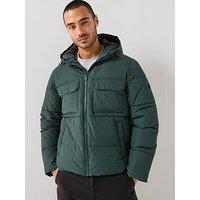 Only & Sons Elijah Padded Hooded Coat - Dark Green
