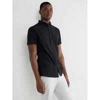 River Island Short Sleeve Textured Muscle Fit Shirt - Black
