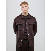 River Island Long Sleeve Suede Overshirt - Dark Brown