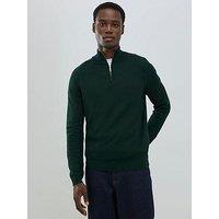 River Island Smart Quarter Zip Knitted Jumper - Dark Green