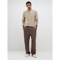 River Island Half Zip Striped Knitted Jumper - Beige