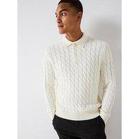Only & Sons Cable Knitted Polo Jumper - Off White