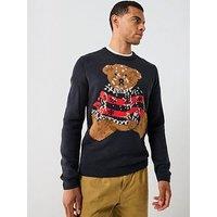Only & Sons Crew Neck Knitted Christmas Teddy Jumper - Navy