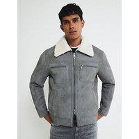 River Island Nubuck Shearling Western Style Jacket - Grey