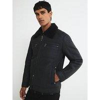 River Island Nubuck Shearling Western Style Jacket - Black