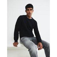 River Island Ribbed Easy Crew Neck Knitted Jumper - Black