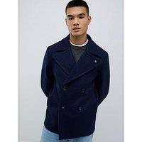 River Island Premium Wool Peacoat - Navy