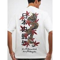 River Island Short Sleeve Oversized Japanese Snake Backprint T-Shirt - White
