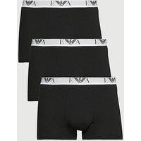 Emporio Armani Bodywear 3 Pack Eva Waistband Stretch Cotton Trunks - Black