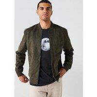Only & Sons Lucas Faux Suede Bomber Jacket - Dark Green
