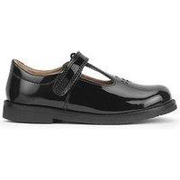 Start-Rite Luxe Girls Black Patent T-Bar Rip Tape First School Shoes