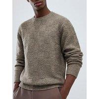River Island Midweight Checkerboard Knitted Jumper - Beige