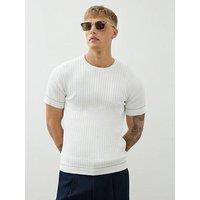 River Island Short Sleeve Rib Knitted T-Shirt - White