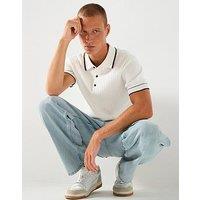 River Island Short Sleeve Rib Knitted Polo Shirt - White