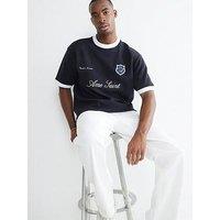River Island Football Style Ottoman T-Shirt - Navy