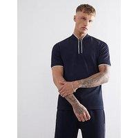 River Island Slim Fit Zipped Polo Shirt - Navy