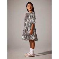 Name It Girls Sequin 3/4 Sleeve Dress - Silver