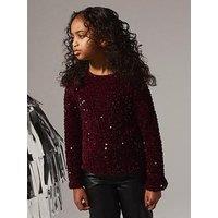Name It Girls Bow Back Sequin Long Sleeve Top - Dark Red