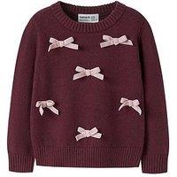 Name It Mini Girls 3D Bow Knitted Jumper - Dark Red