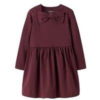 Name It Mini Girls Bow Long Sleeve Dress - Dark Red