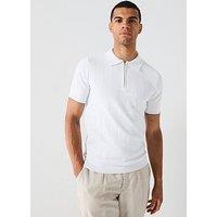 River Island Short Sleeve Textured Muscle Fit Knitted Polo Shirt - White