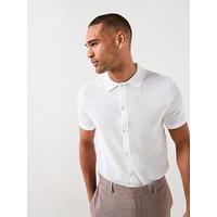 River Island Short Sleeve Muscle Fit Textured Knit Shirt - White