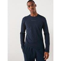 Emporio Armani Bodywear Stretch Piquet Long Sleeve Lounge T-Shirt - Navy