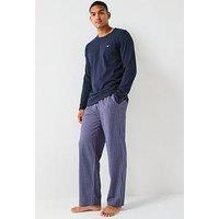 Emporio Armani Bodywear Yarn Dyed Woven Long Pyjama Set - Dark Blue