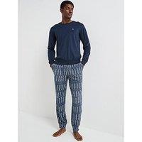 Emporio Armani Bodywear Print/ Plain Jersey Pyjama Set - Navy