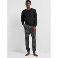 Emporio Armani Bodywear Print/ Plain Jersey Pyjama Set - Black