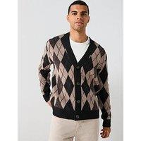 Only & Sons Allan Argyle Knitted Cardigan - Black