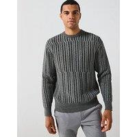 Only & Sons Relaxed Fit Cable Crew Neck Knitted Jumper - Dark Grey